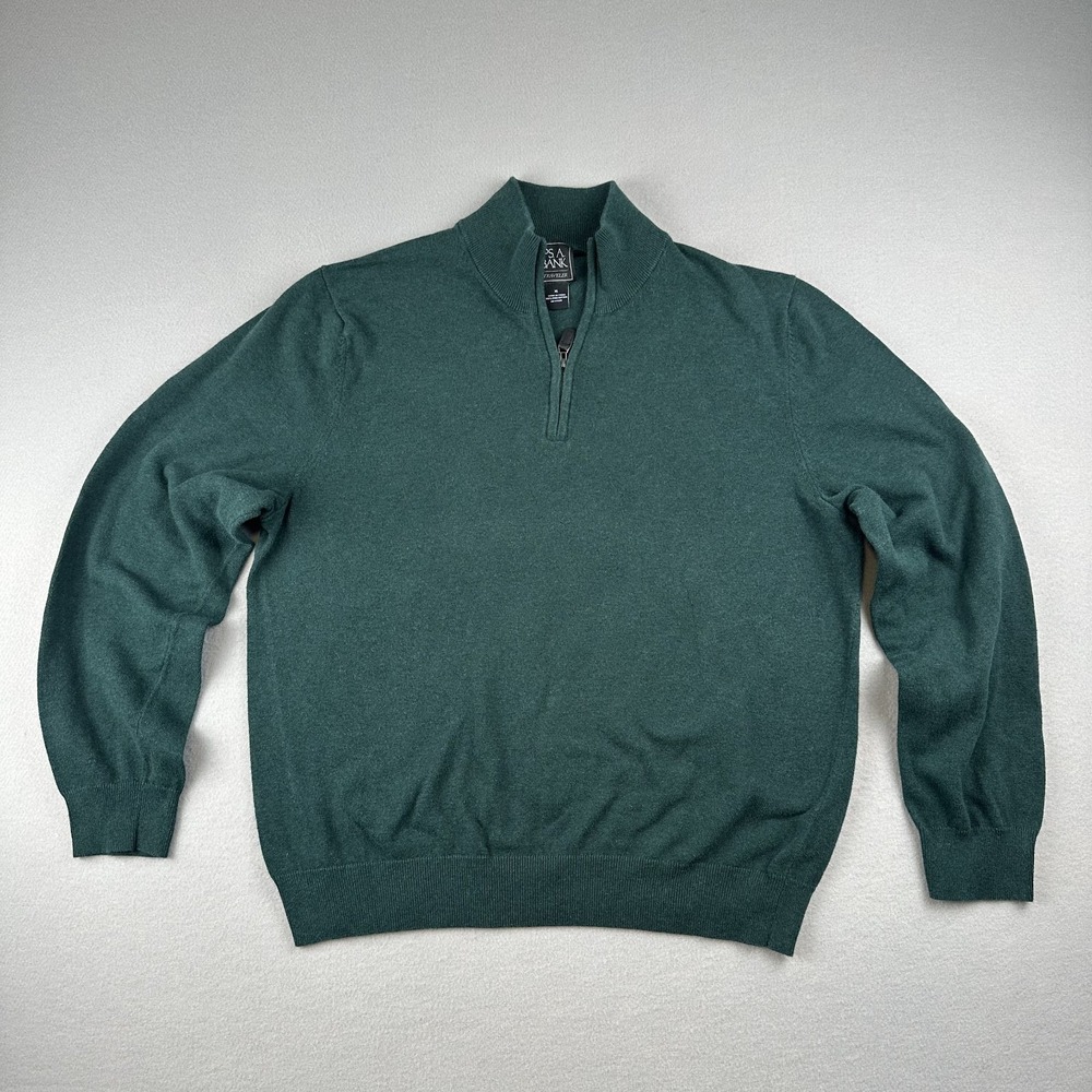 Jos A Bank Men's Green Quarter Zip Sweater Size XL 100% PIMA Cotton